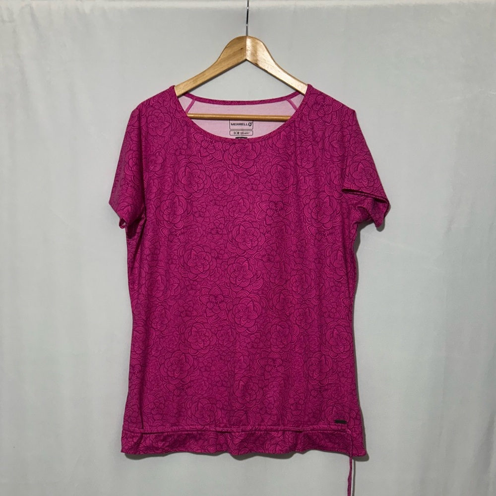 Merrell Opti-Wick Pink XL Top - with bottom tie Swirly Floral Print